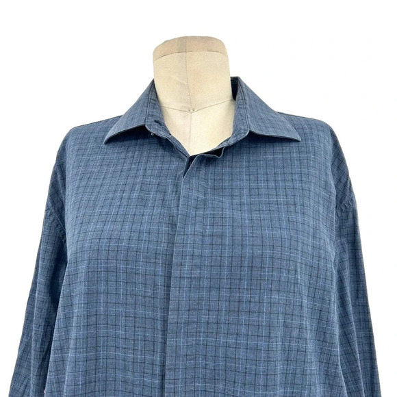 John Varvatos‎ Star USA Davidson Blue Plaid Long Sleeve Button Down Size Large - Picture 2 of 8